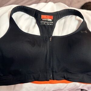 Under Armour Black and Orange front zip Sports Bra